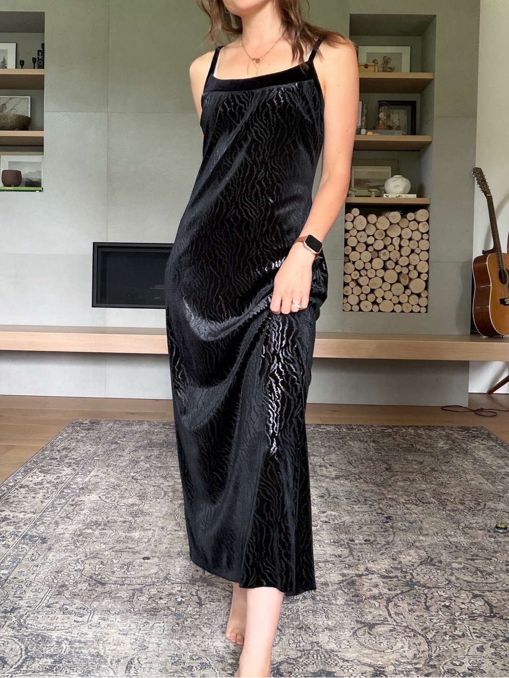 Vintage Joseph Ribkoff Black Velvet Slip Maxi Dress small